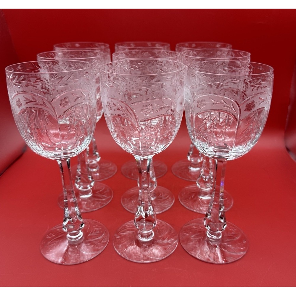 9 Vintage Seneca Crystal 9936-6 Cut Glass Floral & Arch Pattern 8 1/8" Goblets
